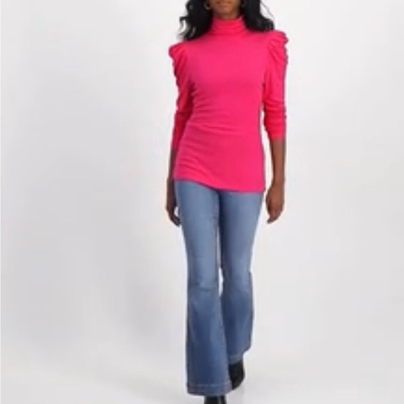 Macy’s Inc pink Tutu   puff sleeve mock Turtleneck Top size petite large - Picture 1 of 4